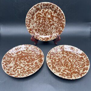3pc VTG Bennington Potters Vermont Brown Agate SPONGEWARE Dessert Plate 1661